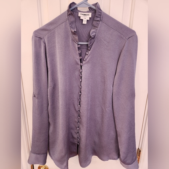 Express Portofino Blouse Gray Blue Slim Size S/P (Fits larger than tag indicates - Picture 1 of 6